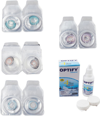 

Optify Combo Pack Monthly Color Contact Lens With Solution Monthly Contact Lens(0, Aqua-Grey-Sea Blue-Violet, Pack of 4)