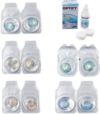 

Optify Combo Pack Monthly Color Contact Lens With Solution Monthly Contact Lens(0, Aqua-Natural Grey-Gold-Green Turquoise-Blue Topaz, Pack of 5)