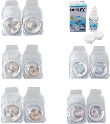 

Optify Combo Pack Monthly Color Contact Lens With Solution Monthly Contact Lens(0, Natural Grey-Gold-Hazel-Sea Blue-Violet, Pack of 5)