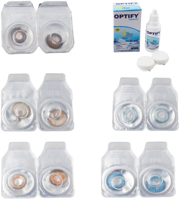

Optify Combo Pack Monthly Color Contact Lens With Solution Monthly Contact Lens(0, Brown-Hazel-Honey-Sea Blue-Blue Topaz, Pack of 5)