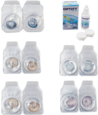 

Optify Combo Pack Monthly Color Contact Lens With Solution Monthly Contact Lens(0, Blue-Gold-Hazel-Sea Blue-Violet, Pack of 5)
