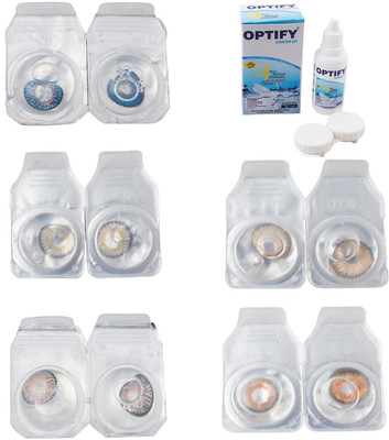 

Optify Combo Pack Monthly Color Contact Lens With Solution Monthly Contact Lens(0, Blue-Natural Grey-Grey-Hazel-Honey, Pack of 5)