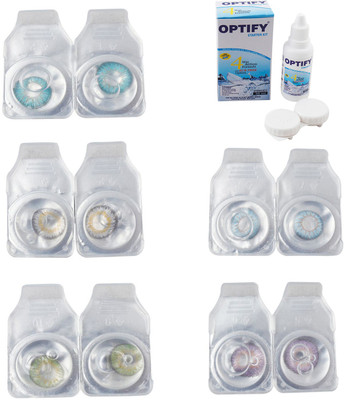 

Optify Combo Pack Monthly Color Contact Lens With Solution Monthly Contact Lens(0, Aqua-Natural Grey-Green-Sea Blue-Violet, Pack of 5)