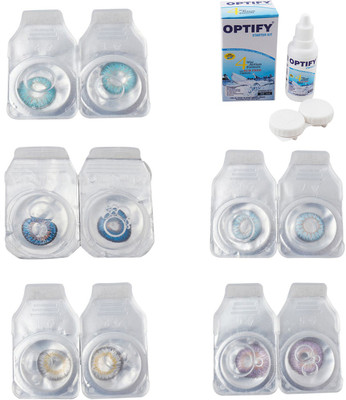 

Optify Combo Pack Monthly Color Contact Lens With Solution Monthly Contact Lens(0, Aqua-Blue-Natural Grey-Sea Blue-Violet, Pack of 5)