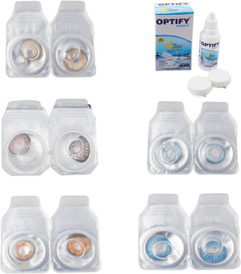 

Optify Combo Pack Monthly Color Contact Lens With Solution Monthly Contact Lens(0, Gold-Grey-Honey-Sea Blue-Blue Topaz, Pack of 5)