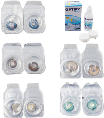 

Optify Combo Pack Monthly Color Contact Lens With Solution Monthly Contact Lens(0, Blue-Brown-Natural Grey-Hazel-Green Turquoise, Pack of 5)