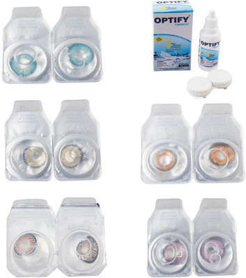

Optify Combo Pack Monthly Color Contact Lens With Solution Monthly Contact Lens(0, Aqua-Natural Grey-Grey-Honey-Violet, Pack of 5)