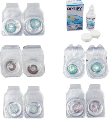 

Optify Combo Pack Monthly Color Contact Lens With Solution Monthly Contact Lens(0, Aqua-Brown-Sea Blue-Green Turquoise-Violet, Pack of 5)