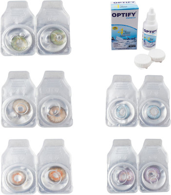 

Optify Combo Pack Monthly Color Contact Lens With Solution Monthly Contact Lens(0, Green-Hazel-Honey-Sea Blue-Violet, Pack of 5)