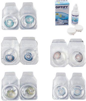 

Optify Combo Pack Monthly Color Contact Lens With Solution Monthly Contact Lens(0, Aqua-Blue-Green-Grey-Sea Blue, Pack of 5)
