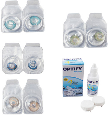 

Optify Combo Pack Monthly Color Contact Lens With Solution Monthly Contact Lens(0, Aqua-Blue-Gold-Green, Pack of 4)