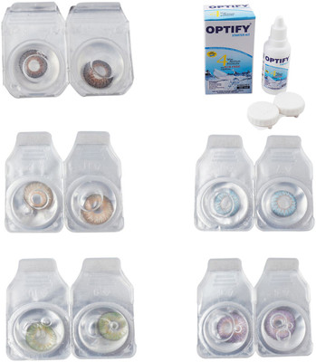 

Optify Combo Pack Monthly Color Contact Lens With Solution Monthly Contact Lens(0, Brown-Gold-Green-Sea Blue-Violet, Pack of 5)