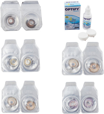 

Optify Combo Pack Monthly Color Contact Lens With Solution Monthly Contact Lens(0, Brown-Natural Grey-Gold-Hazel-Violet, Pack of 5)