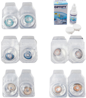 

Optify Combo Pack Monthly Color Contact Lens With Solution Monthly Contact Lens(0, Aqua-Blue-Gold-Grey-Honey, Pack of 5)