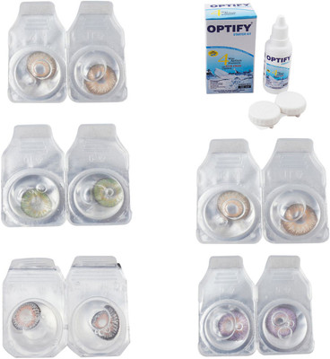 

Optify Combo Pack Monthly Color Contact Lens With Solution Monthly Contact Lens(0, Gold-Green-Grey-Hazel-Violet, Pack of 5)
