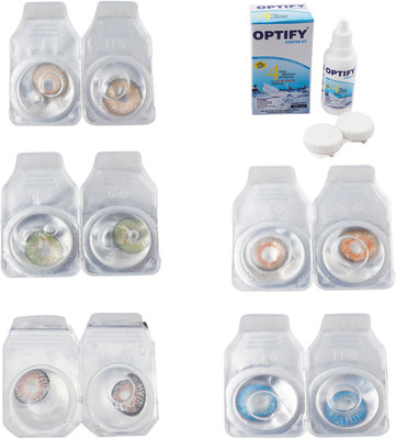 

Optify Combo Pack Monthly Color Contact Lens With Solution Monthly Contact Lens(0, Gold-Green-Grey-Honey-Blue Topaz, Pack of 5)