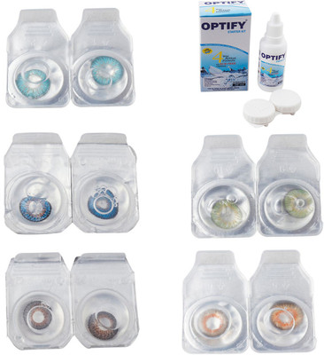 

Optify Combo Pack Monthly Color Contact Lens With Solution Monthly Contact Lens(0, Aqua-Blue-Brown-Green-Honey, Pack of 5)