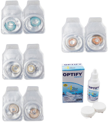 

Optify Combo Pack Monthly Color Contact Lens With Solution Monthly Contact Lens(0, Aqua-Natural Grey-Gold-Honey, Pack of 4)
