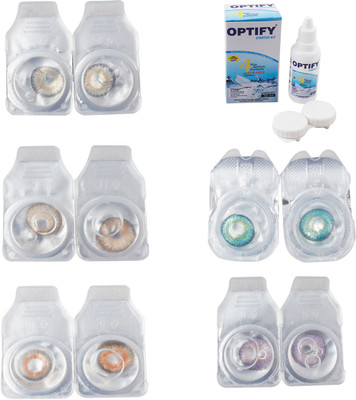 

Optify Combo Pack Monthly Color Contact Lens With Solution Monthly Contact Lens(0, Natural Grey-Hazel-Honey-Green Turquoise-Violet, Pack of 5)