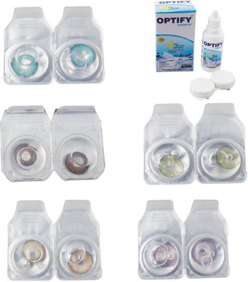 

Optify Combo Pack Monthly Color Contact Lens With Solution Monthly Contact Lens(0, Aqua-Brown-Gold-Green-Violet, Pack of 5)