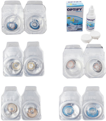 

Optify Combo Pack Monthly Color Contact Lens With Solution Monthly Contact Lens(0, Blue-Natural Grey-Gold-Grey-Blue Topaz, Pack of 5)