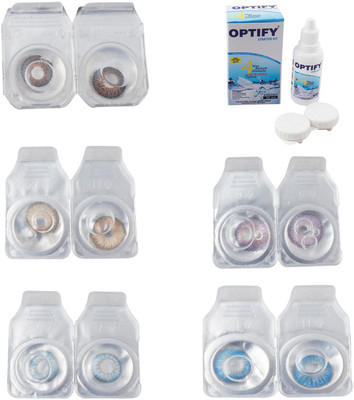 

Optify Combo Pack Monthly Color Contact Lens With Solution Monthly Contact Lens(0, Brown-Gold-Sea Blue-Violet-Blue Topaz, Pack of 5)
