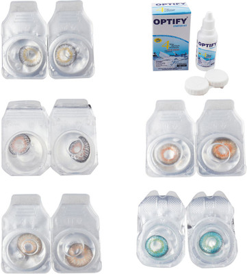 

Optify Combo Pack Monthly Color Contact Lens With Solution Monthly Contact Lens(0, Natural Grey-Grey-Hazel-Honey-Green Turquoise, Pack of 5)