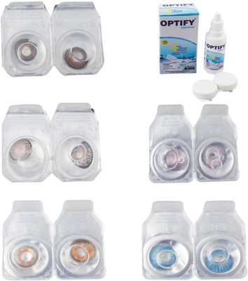 

Optify Combo Pack Monthly Color Contact Lens With Solution Monthly Contact Lens(0, Brown-Grey-Honey-Violet-Blue Topaz, Pack of 5)