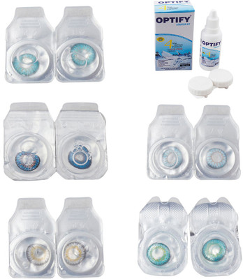 

Optify Combo Pack Monthly Color Contact Lens With Solution Monthly Contact Lens(0, Aqua-Blue-Natural Grey-Sea Blue-Green Turquoise, Pack of 5)