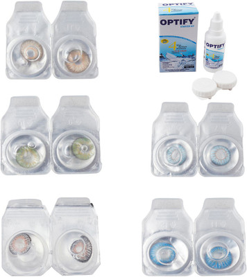 

Optify Combo Pack Monthly Color Contact Lens With Solution Monthly Contact Lens(0, Gold-Green-Grey-Sea Blue-Blue Topaz, Pack of 5)