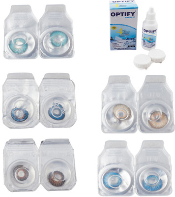 

Optify Combo Pack Monthly Color Contact Lens With Solution Monthly Contact Lens(0, Aqua-Blue-Brown-Hazel-Blue Topaz, Pack of 5)