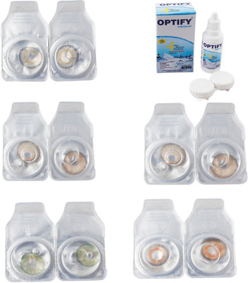

Optify Combo Pack Monthly Color Contact Lens With Solution Monthly Contact Lens(0, Natural Grey-Gold-Green-Hazel-Honey, Pack of 5)