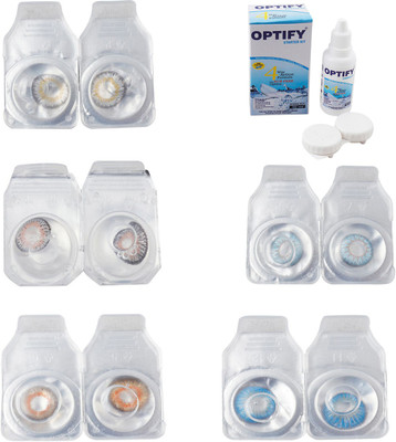 

Optify Combo Pack Monthly Color Contact Lens With Solution Monthly Contact Lens(0, Natural Grey-Grey-Honey-Sea Blue-Blue Topaz, Pack of 5)