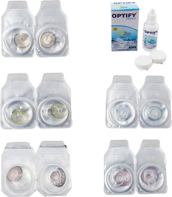 

Optify Combo Pack Monthly Color Contact Lens With Solution Monthly Contact Lens(0, Natural Grey-Green-Grey-Sea Blue-Violet, Pack of 5)