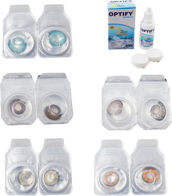 

Optify Combo Pack Monthly Color Contact Lens With Solution Monthly Contact Lens(0, Aqua-Brown-Natural Grey-Grey-Honey, Pack of 5)