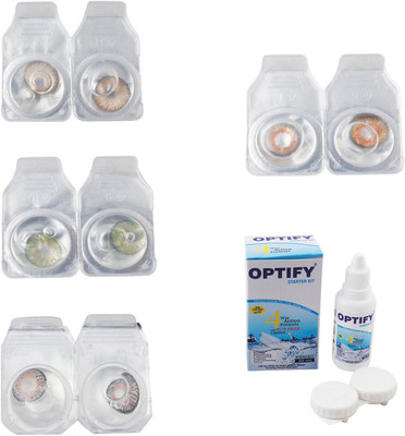 

Optify Combo Pack Monthly Color Contact Lens With Solution Monthly Contact Lens(0, Gold-Green-Grey-Honey, Pack of 4)