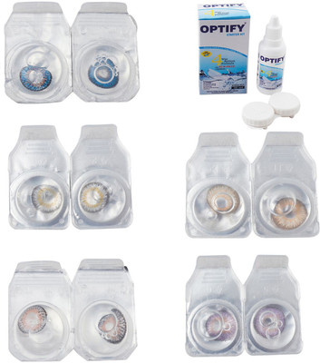 

Optify Combo Pack Monthly Color Contact Lens With Solution Monthly Contact Lens(0, Blue-Natural Grey-Grey-Hazel-Violet, Pack of 5)