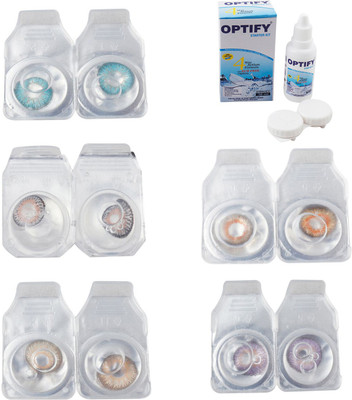 

Optify Combo Pack Monthly Color Contact Lens With Solution Monthly Contact Lens(0, Aqua-Grey-Hazel-Honey-Violet, Pack of 5)