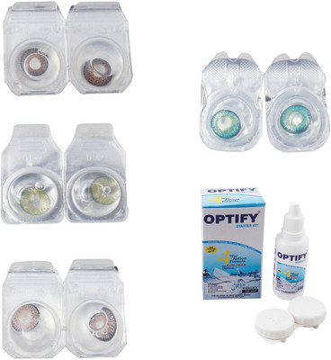 

Optify Combo Pack Monthly Color Contact Lens With Solution Monthly Contact Lens(0, Brown-Green-Grey-Green Turquoise, Pack of 4)