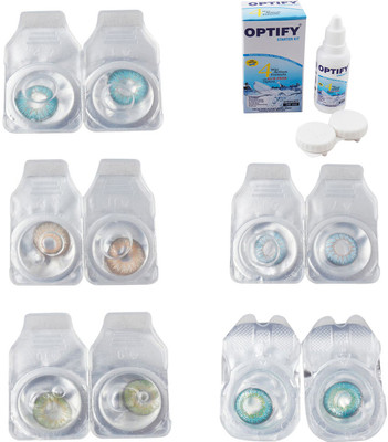 

Optify Combo Pack Monthly Color Contact Lens With Solution Monthly Contact Lens(0, Aqua-Gold-Green-Sea Blue-Green Turquoise, Pack of 5)