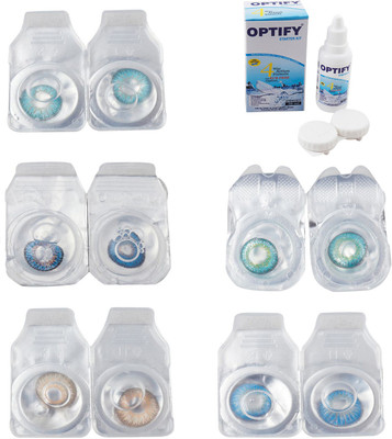 

Optify Combo Pack Monthly Color Contact Lens With Solution Monthly Contact Lens(0, Aqua-Blue-Hazel-Green Turquoise-Blue Topaz, Pack of 5)