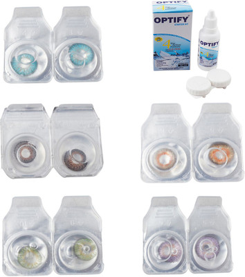 

Optify Combo Pack Monthly Color Contact Lens With Solution Monthly Contact Lens(0, Aqua-Brown-Green-Honey-Violet, Pack of 5)