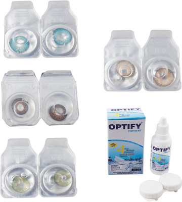 

Optify Combo Pack Monthly Color Contact Lens With Solution Monthly Contact Lens(0, Aqua-Brown-Green-Hazel, Pack of 4)
