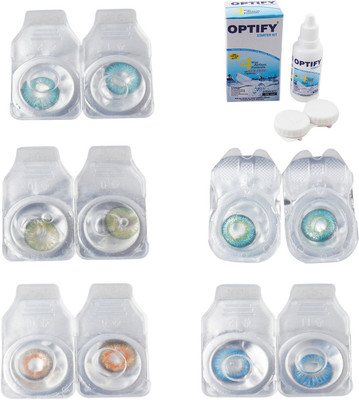 

Optify Combo Pack Monthly Color Contact Lens With Solution Monthly Contact Lens(0, Aqua-Green-Honey-Green Turquoise-Blue Topaz, Pack of 5)