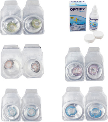 

Optify Combo Pack Monthly Color Contact Lens With Solution Monthly Contact Lens(0, Green-Grey-Sea Blue-Violet-Blue Topaz, Pack of 5)