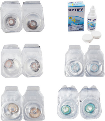 

Optify Combo Pack Monthly Color Contact Lens With Solution Monthly Contact Lens(0, Brown-Grey-Hazel-Sea Blue-Green Turquoise, Pack of 5)