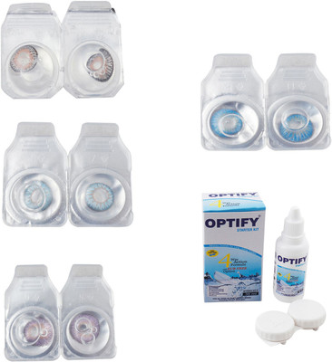 

Optify Combo Pack Monthly Color Contact Lens With Solution Monthly Contact Lens(0, Grey-Sea Blue-Violet-Blue Topaz, Pack of 4)