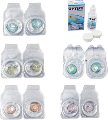 

Optify Combo Pack Monthly Color Contact Lens With Solution Monthly Contact Lens(0, Aqua-Green-Honey-Green Turquoise-Violet, Pack of 5)