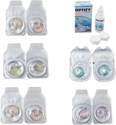 

Optify Combo Pack Monthly Color Contact Lens With Solution Monthly Contact Lens(0, Gold-Green-Hazel-Green Turquoise-Violet, Pack of 5)