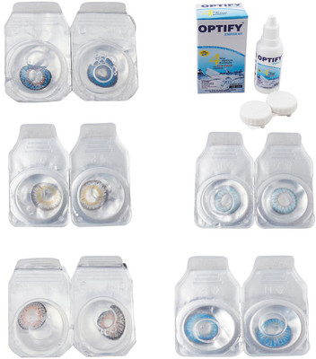 

Optify Combo Pack Monthly Color Contact Lens With Solution Monthly Contact Lens(0, Blue-Natural Grey-Grey-Sea Blue-Blue Topaz, Pack of 5)